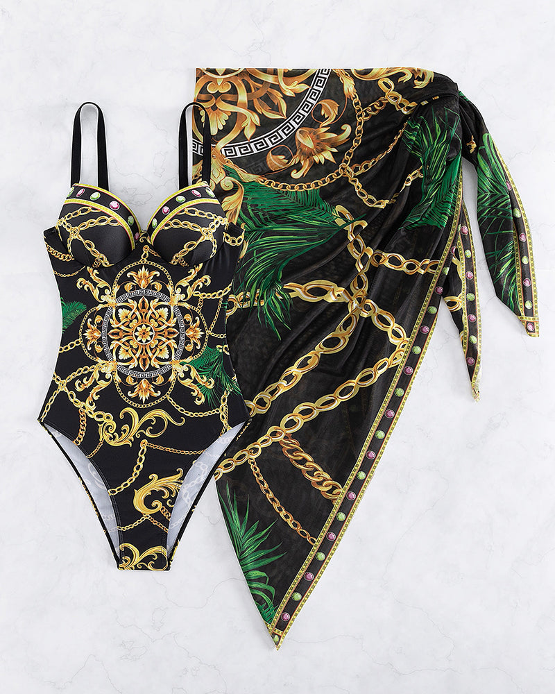 Darius – Maillot de bain une pièce avec effet push-up et paréo assorti