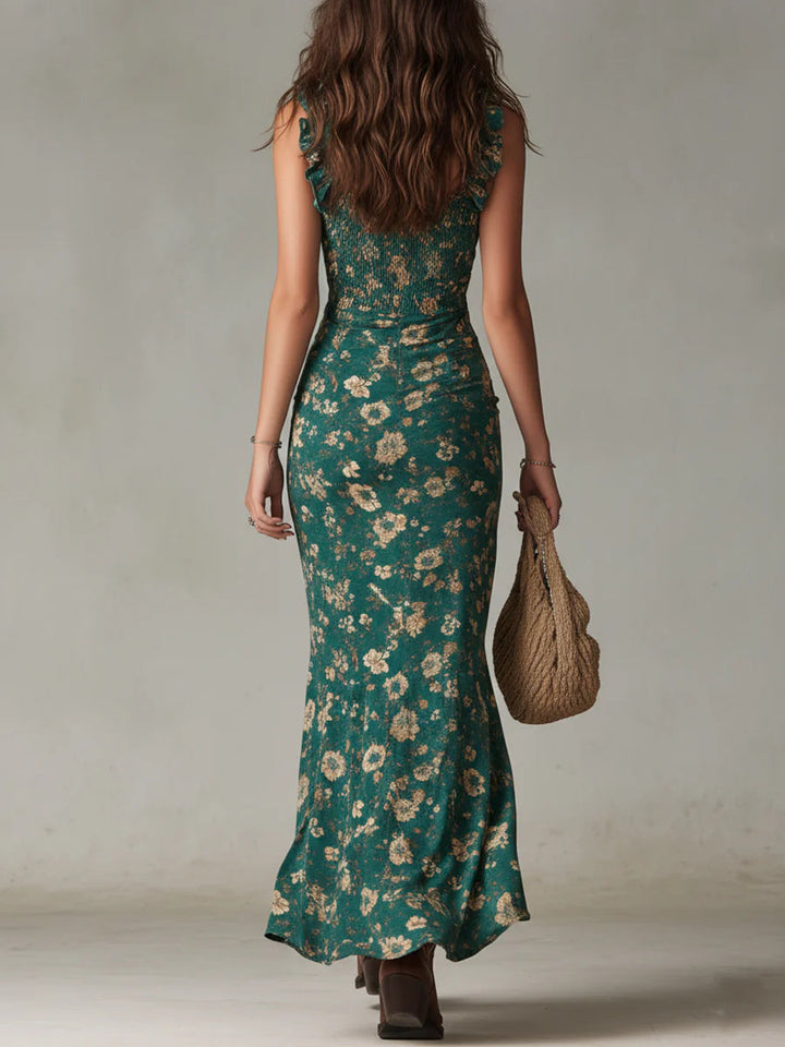 Calla | Robe Maxi Imprimée Verte Bohémienne