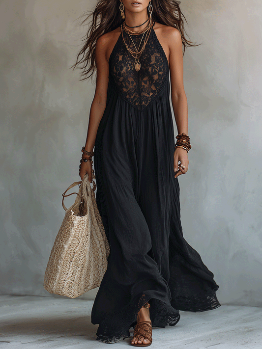 Robe Maxi Élégante Bohémienne Sans Manches en Tissu Drapé Doux