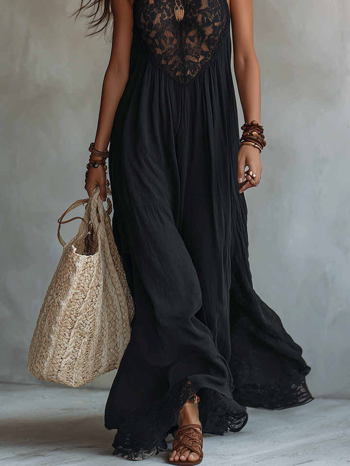 Robe Maxi Élégante Bohémienne Sans Manches en Tissu Drapé Doux