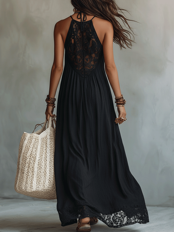 Robe Maxi Élégante Bohémienne Sans Manches en Tissu Drapé Doux