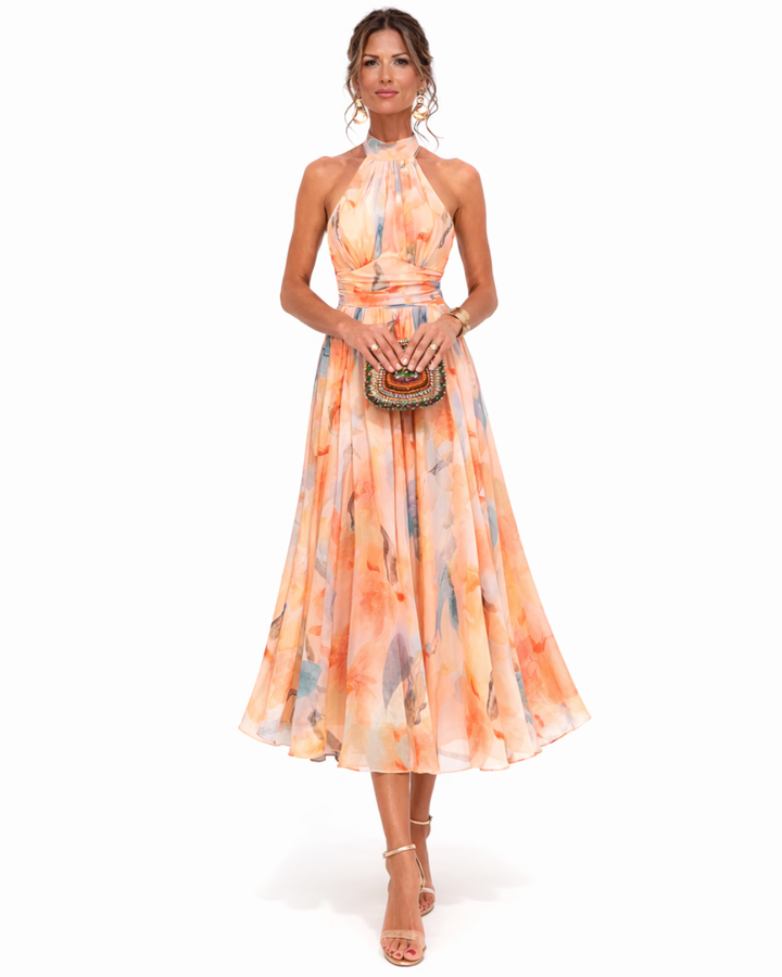 Auréliane™ — Robe midi fluide avec un élégant imprimé artistique