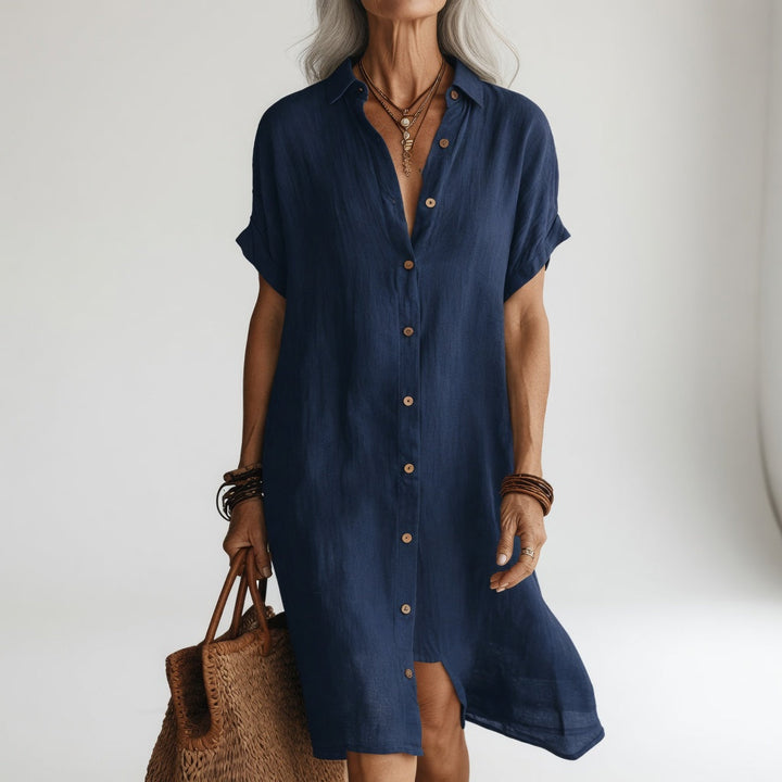Timéa™ — Élégante Robe Chemise Midi Respirante à la Parisienne