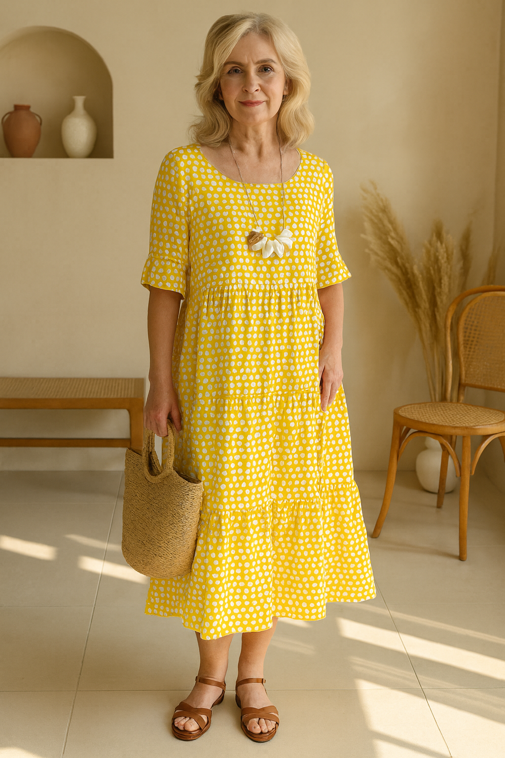 Noémie™ — Élégante Robe Midi Fluide en Tissu Naturel