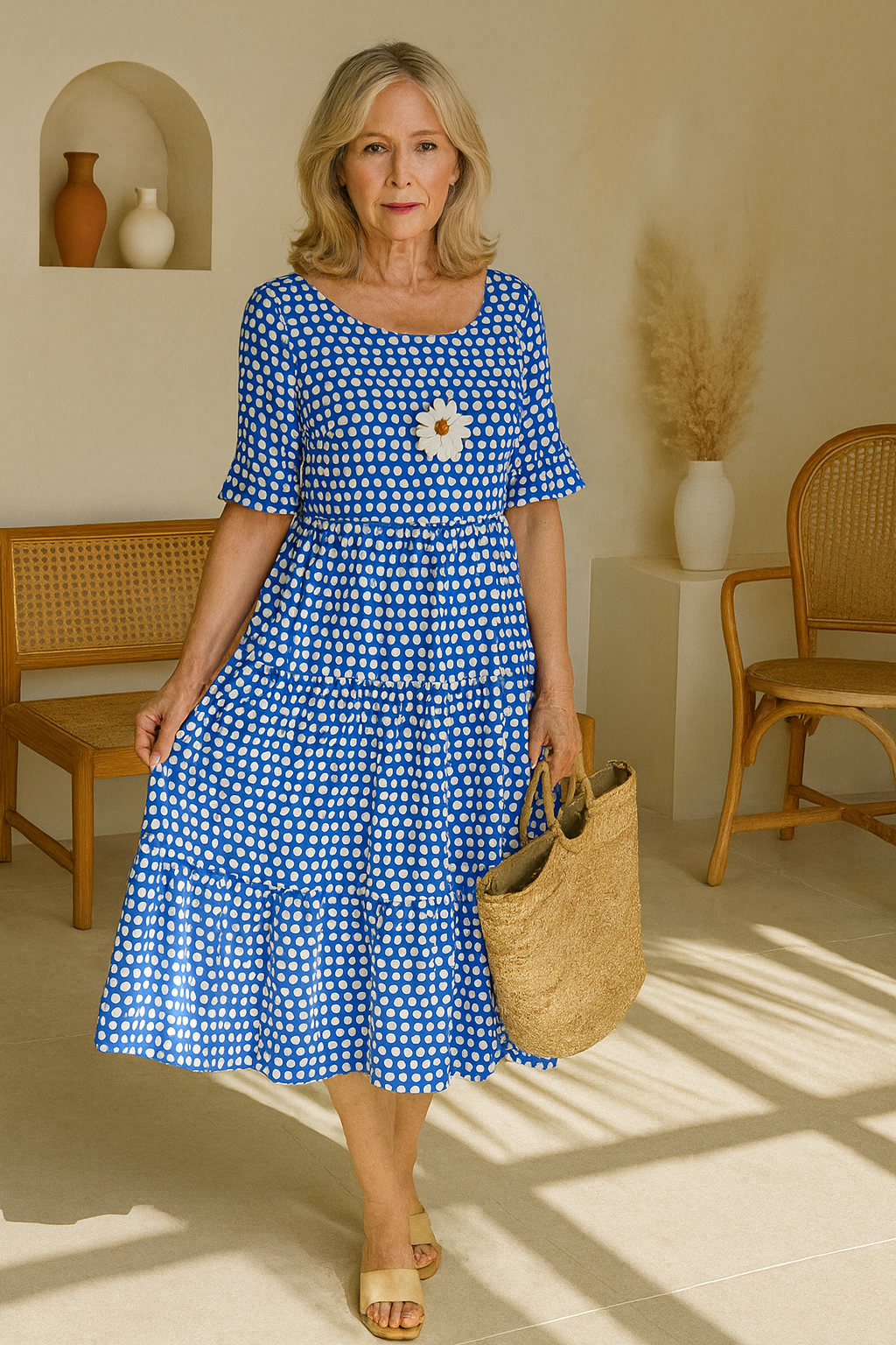 Noémie™ — Élégante Robe Midi Fluide en Tissu Naturel