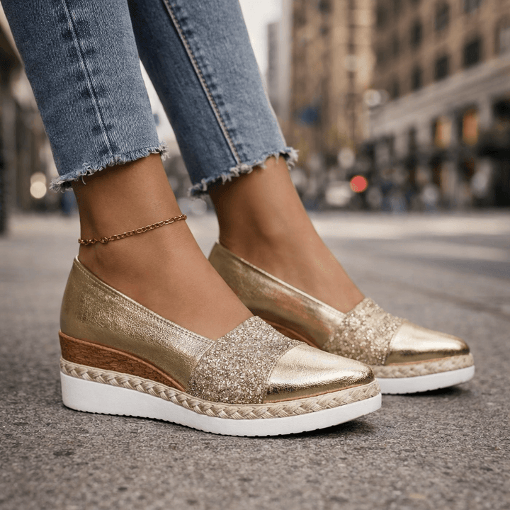 Rita™ | Baskets compensées en paillettes luxe