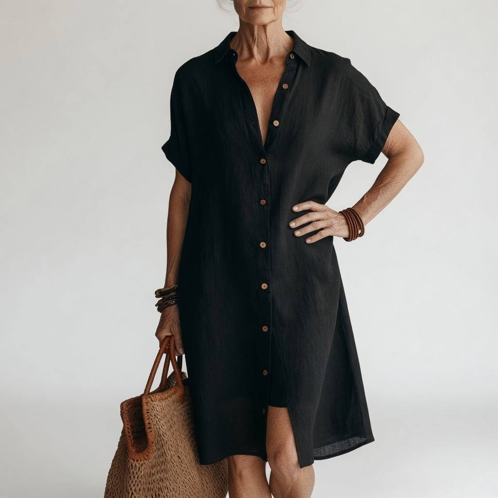 Timéa™ — Élégante Robe Chemise Midi Respirante à la Parisienne