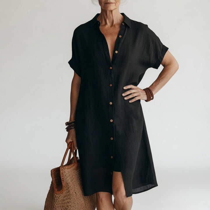 Timéa™ — Élégante Robe Chemise Midi Respirante à la Parisienne