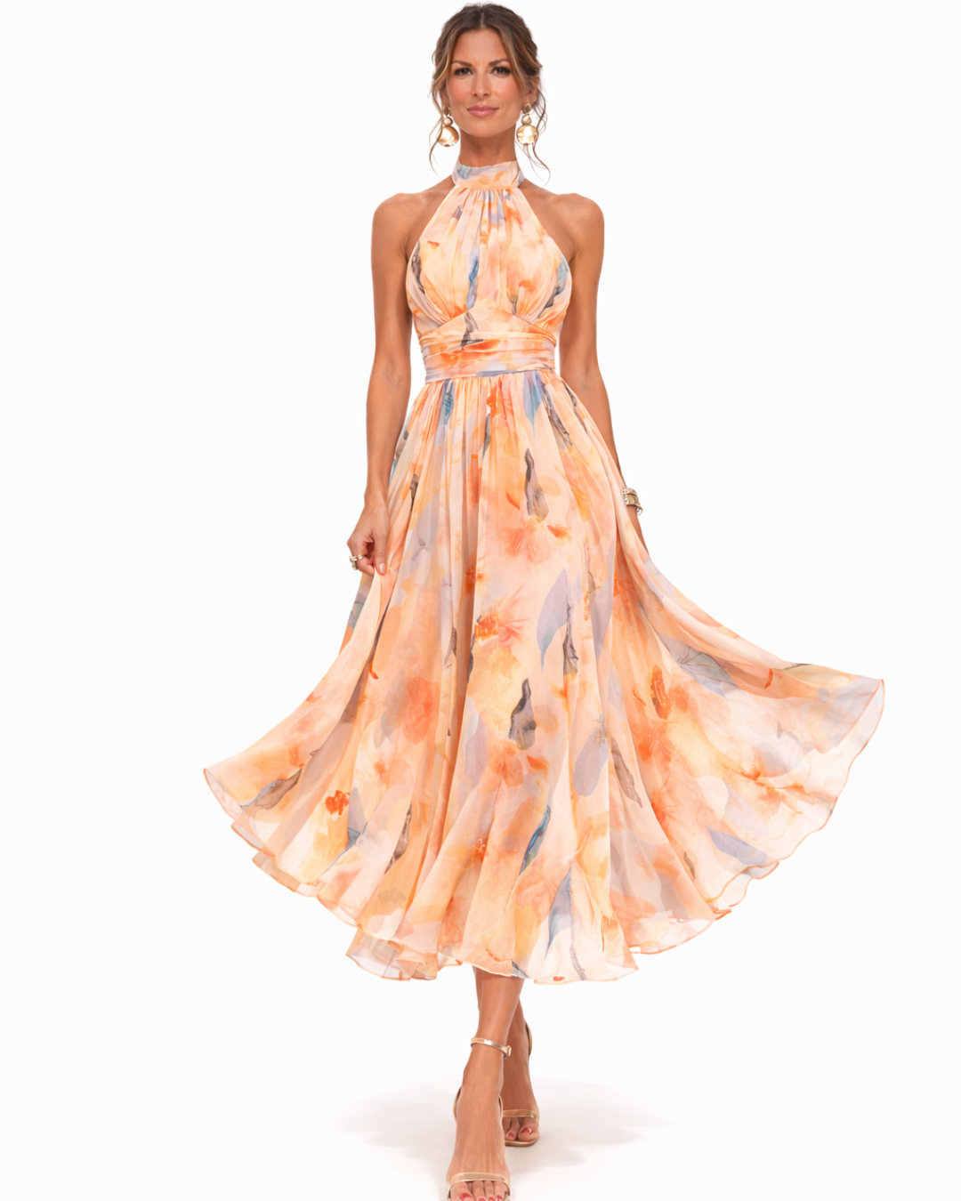 Auréliane™ — Robe midi fluide avec un élégant imprimé artistique