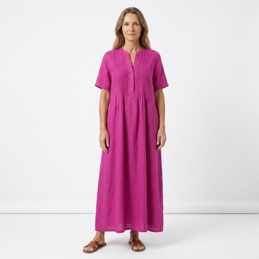Laure - Robe plissée en coton et lin