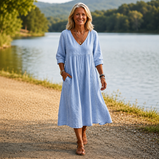 Carmen | Robe Maxi Élégante Légère avec Manches 3/4 Ruchées