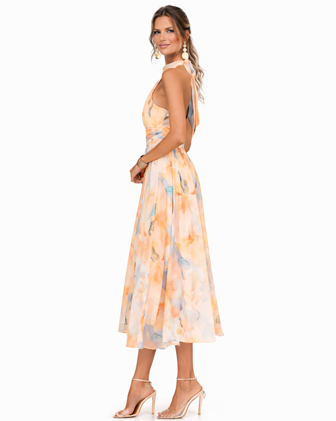 Auréliane™ — Robe midi fluide avec un élégant imprimé artistique