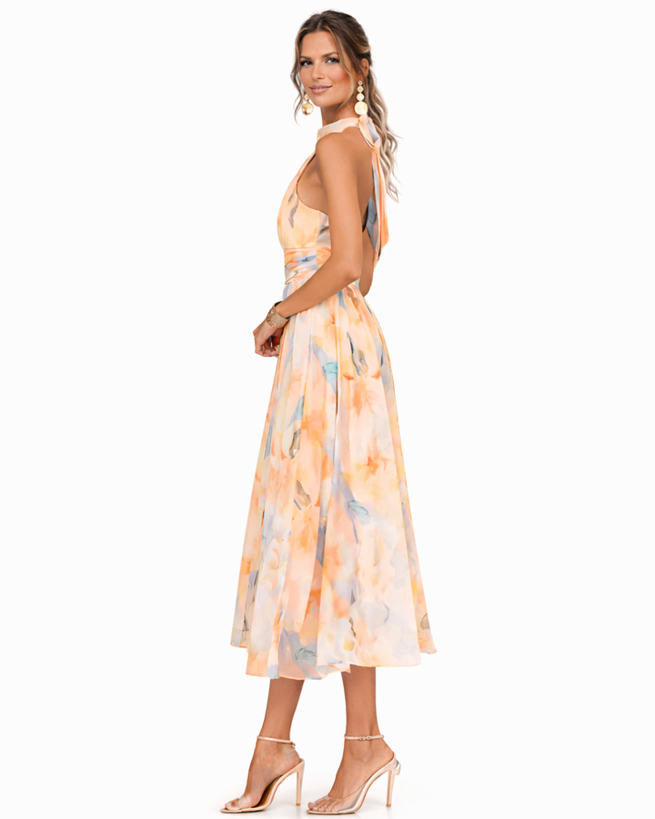 Auréliane™ — Robe midi fluide avec un élégant imprimé artistique