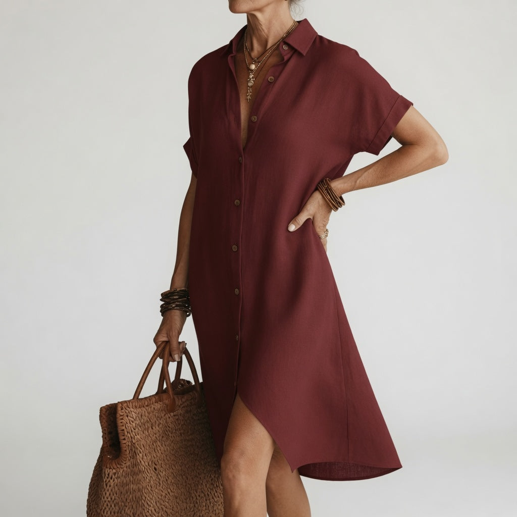 Timéa™ — Élégante Robe Chemise Midi Respirante à la Parisienne