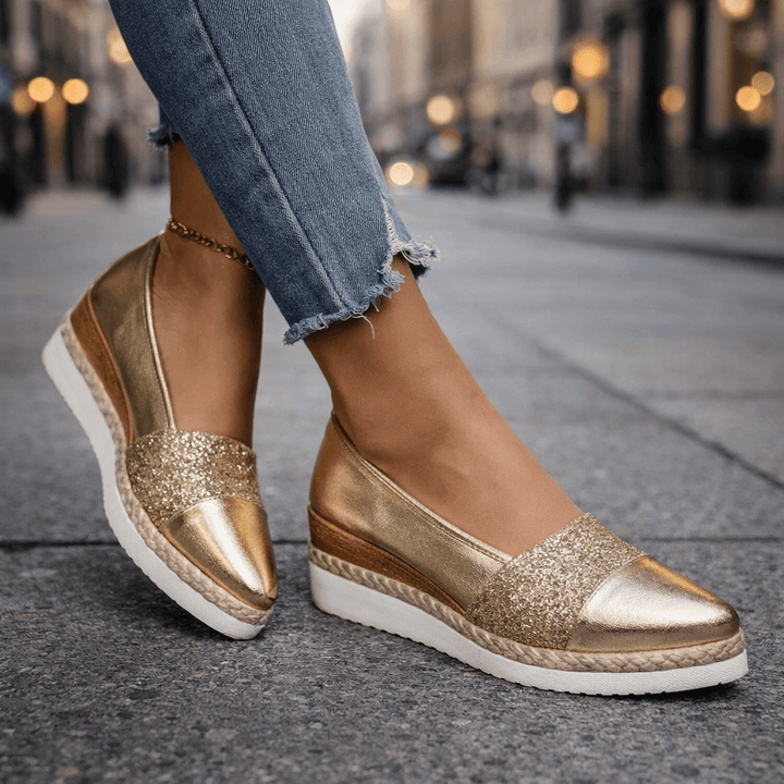 Rita™ | Baskets compensées en paillettes luxe