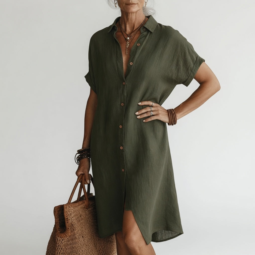 Timéa™ — Élégante Robe Chemise Midi Respirante à la Parisienne