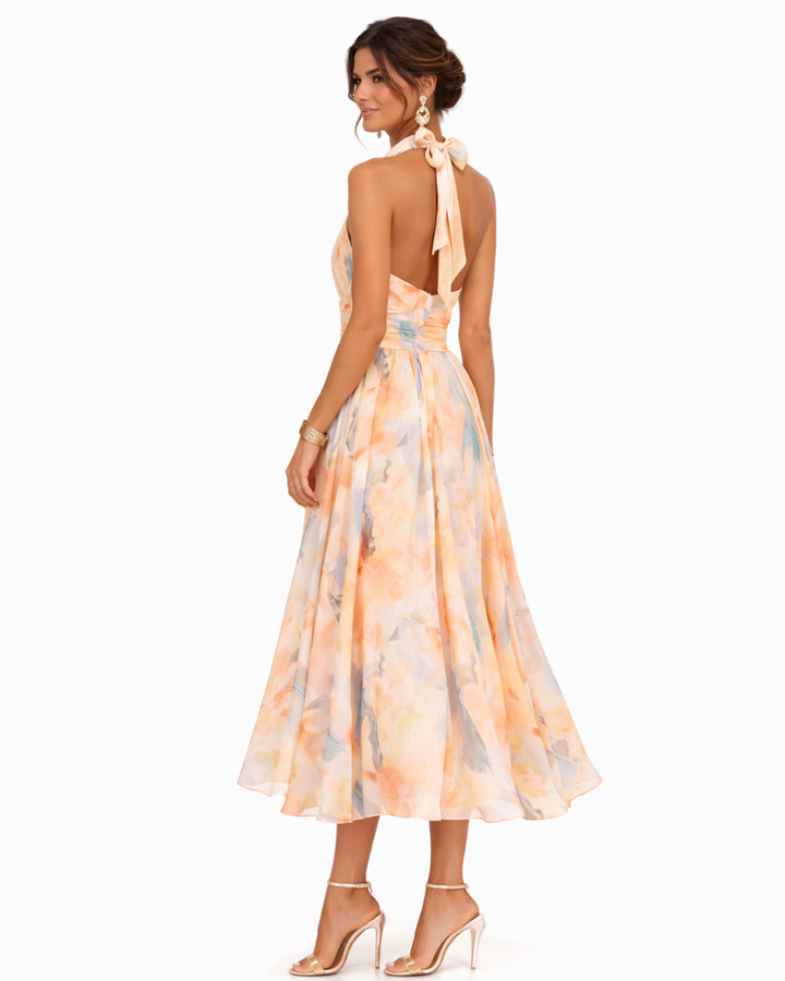 Auréliane™ — Robe midi fluide avec un élégant imprimé artistique