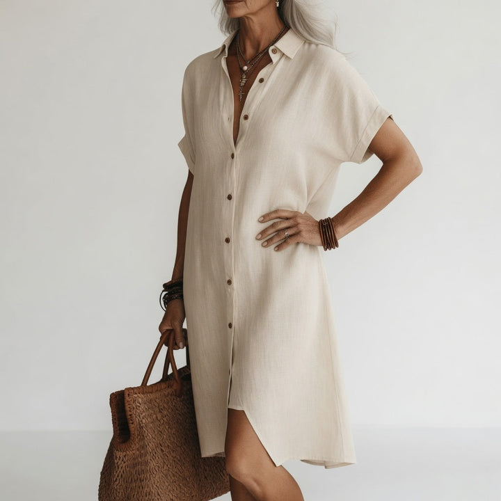 Timéa™ — Élégante Robe Chemise Midi Respirante à la Parisienne