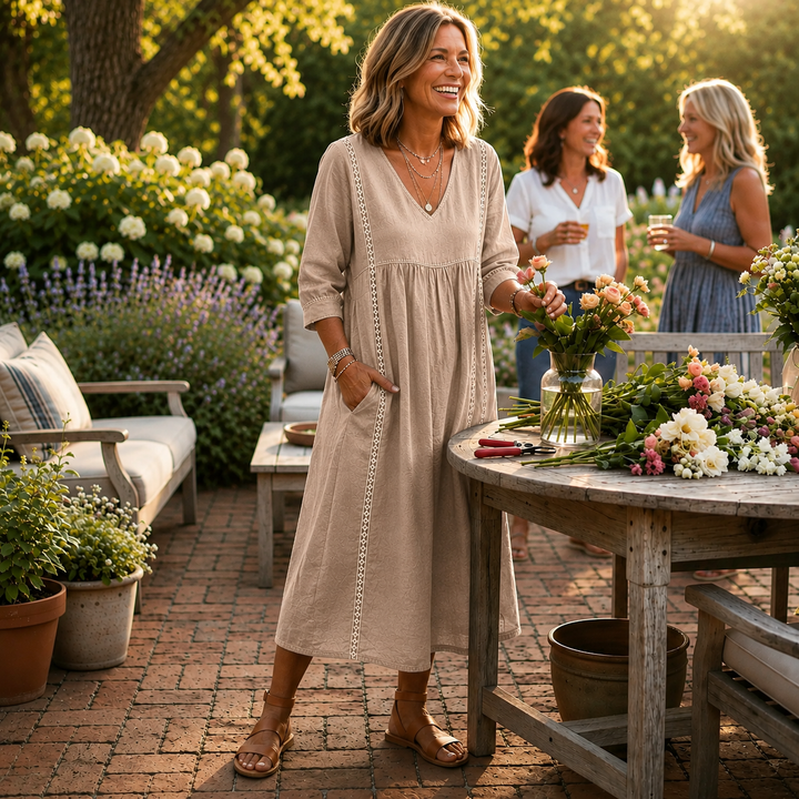 Carmen | Robe Maxi Élégante Légère avec Manches 3/4 Ruchées