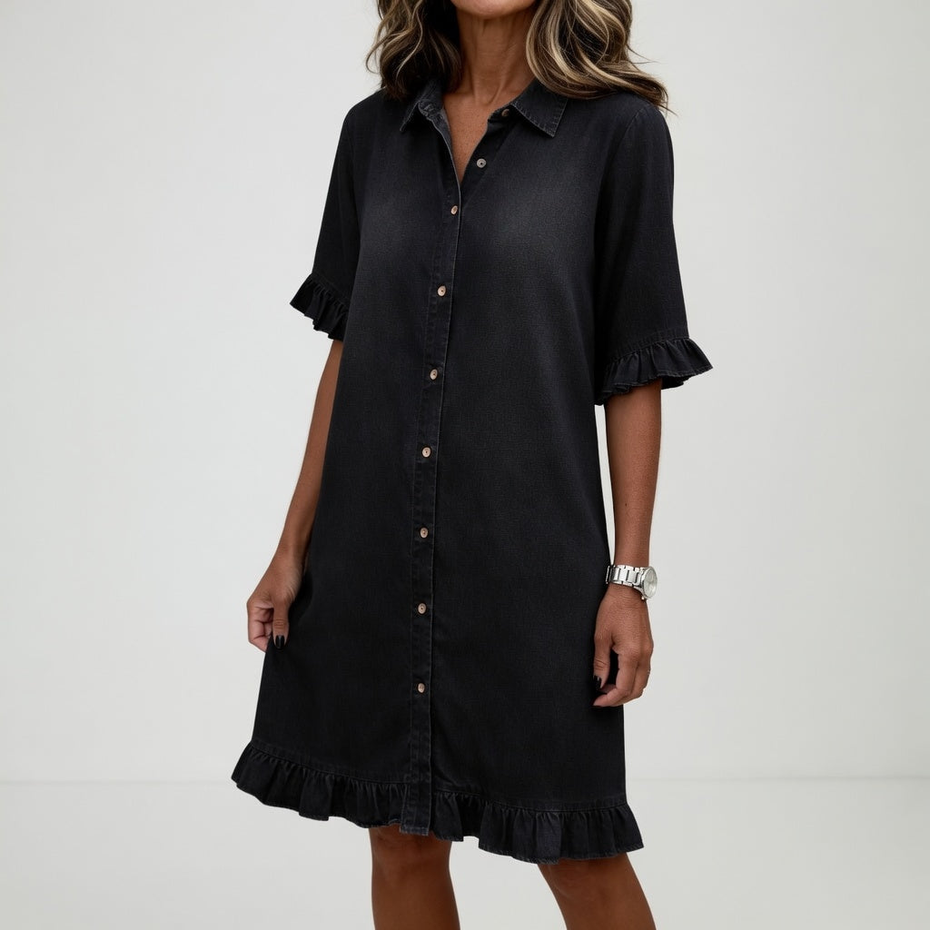 Fanette™ — Robe Chemise en Denim Effiloché au Style Décontracté