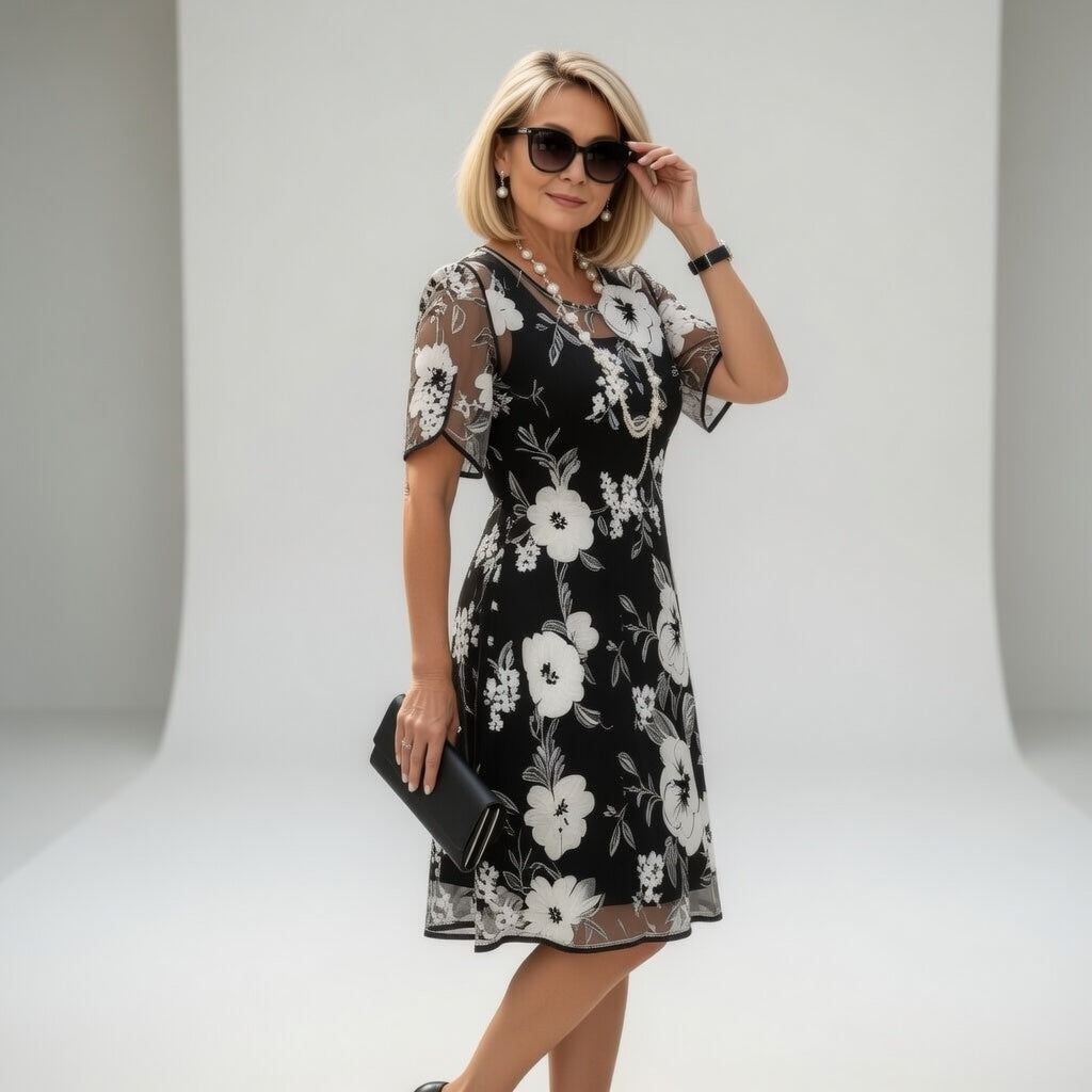 Wulfhilde™ — Élégante Robe Chiffon à Motif Floral