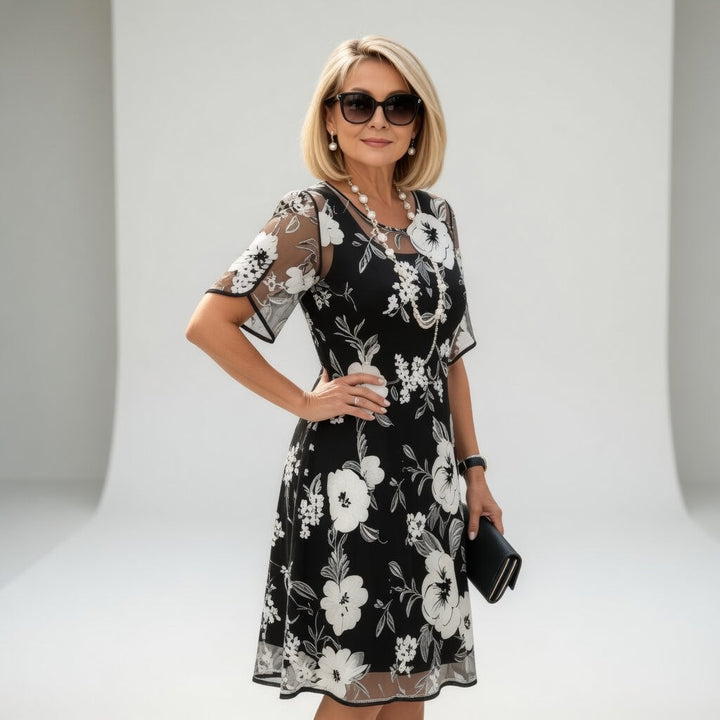 Wulfhilde™ — Élégante Robe Chiffon à Motif Floral