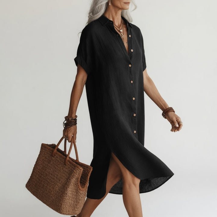 Évanélie™ — Robe Chemise Midi Premium en Tissu Respirant au Style Parisien