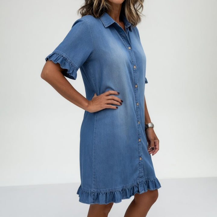 Fanette™ — Robe Chemise en Denim Effiloché au Style Décontracté