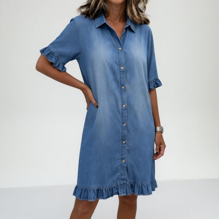Fanette™ — Robe Chemise en Denim Effiloché au Style Décontracté