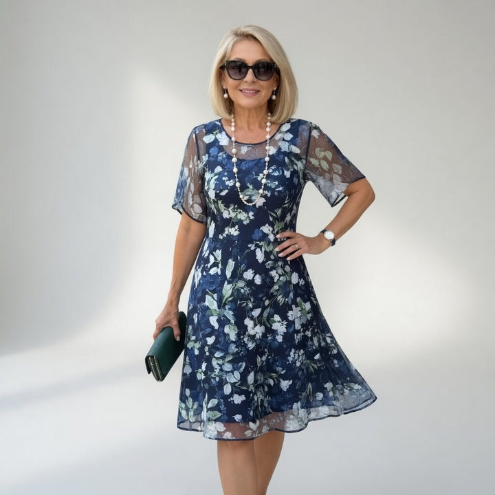 Wulfhilde™ — Élégante Robe Chiffon à Motif Floral