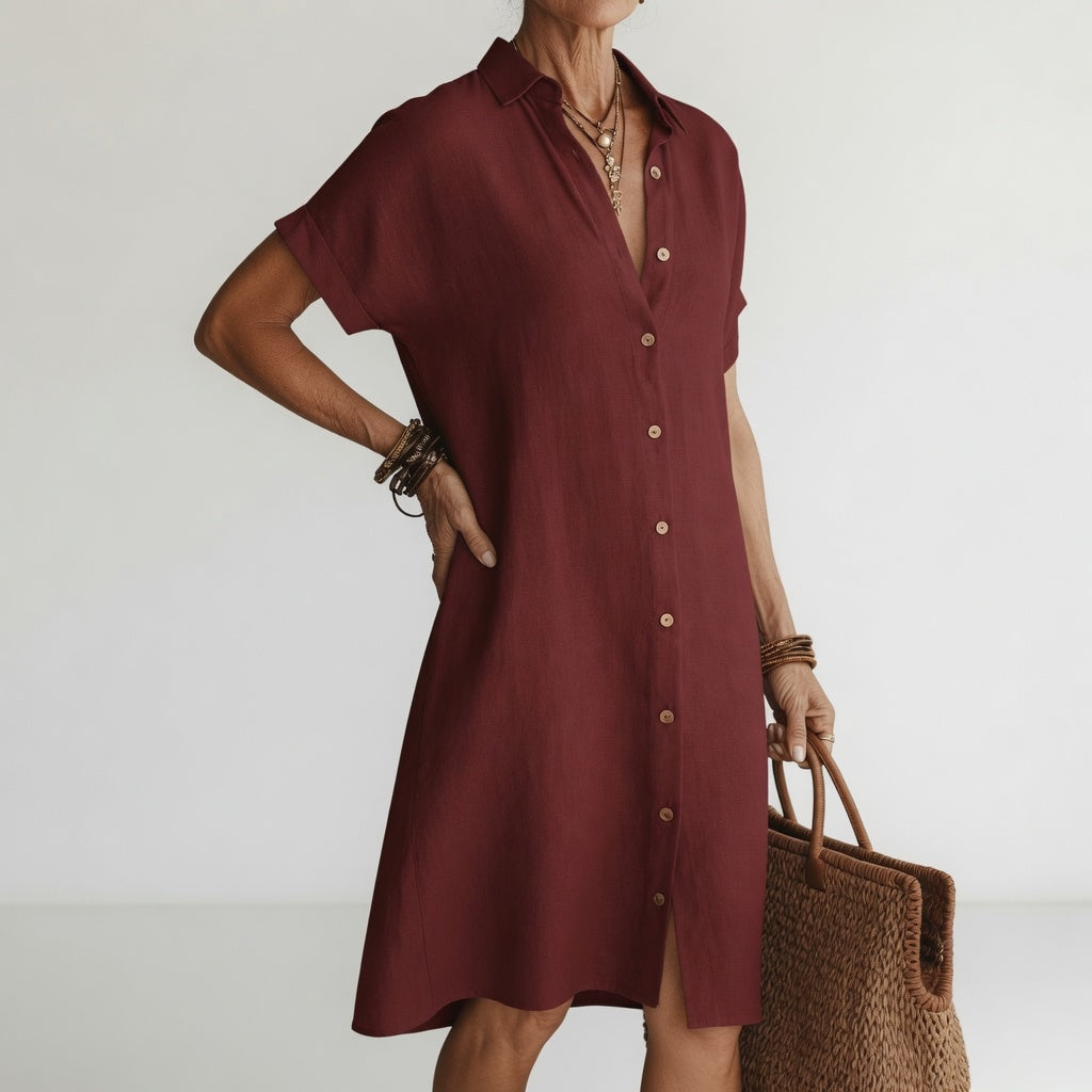 Évanélie™ — Robe Chemise Midi Premium en Tissu Respirant au Style Parisien