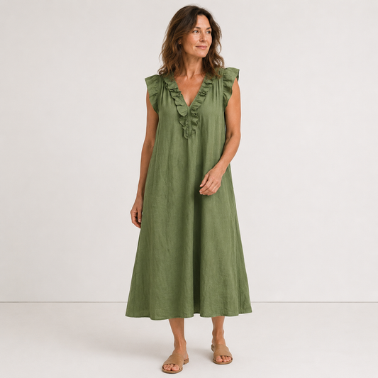 Élodie – Robe fluide à col volanté