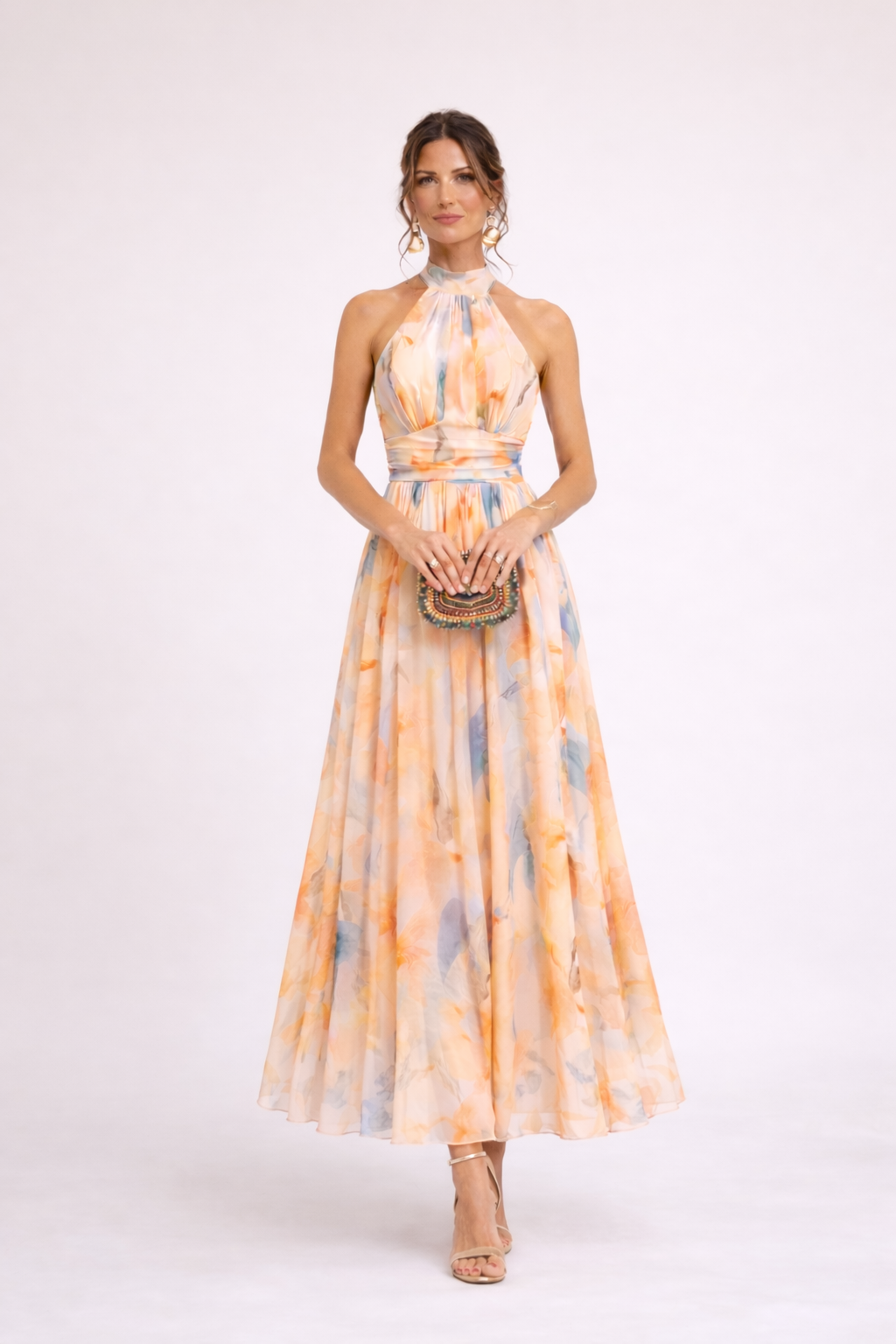 CAMILLE - Robe Halter Aquarelle