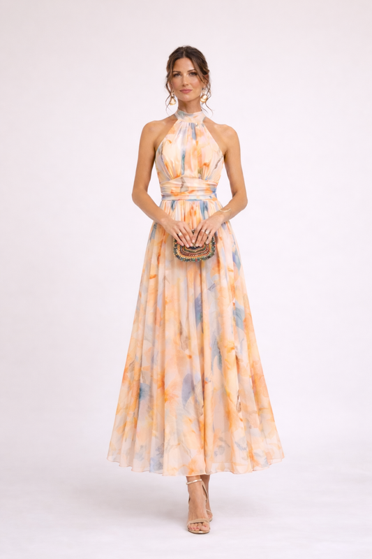 CAMILLE - Robe Halter Aquarelle