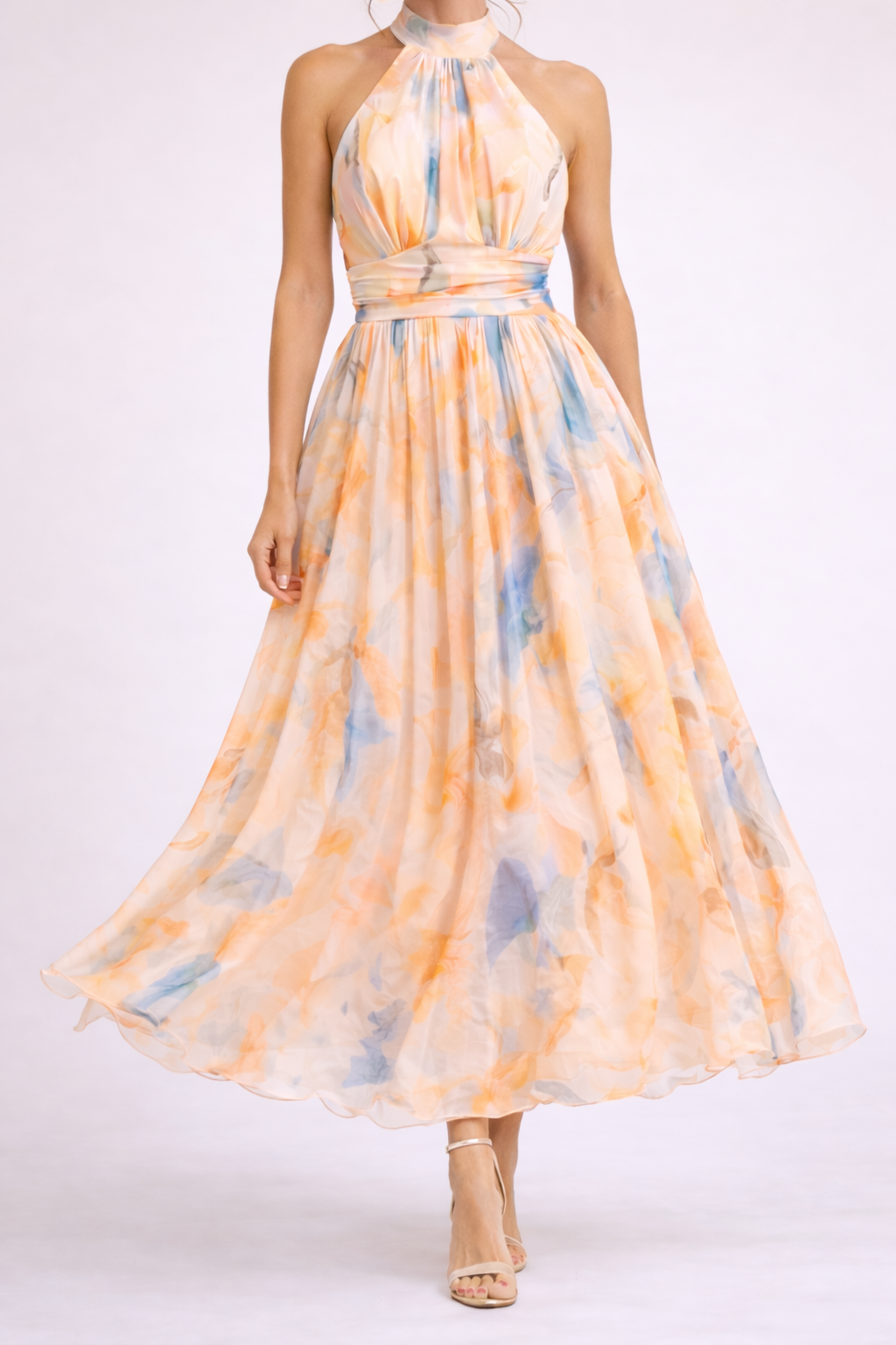 CAMILLE - Robe Halter Aquarelle