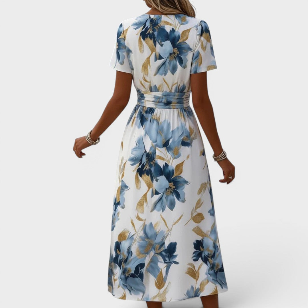 Denise | Robe Midi à Encolure Croisée Fleurie