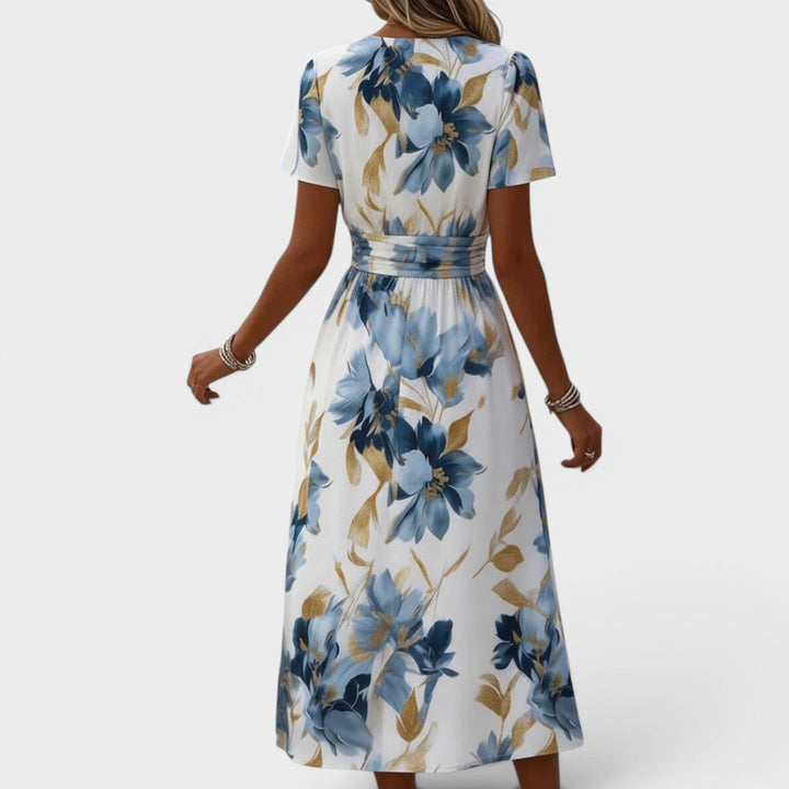 Denise | Robe Midi à Encolure Croisée Fleurie
