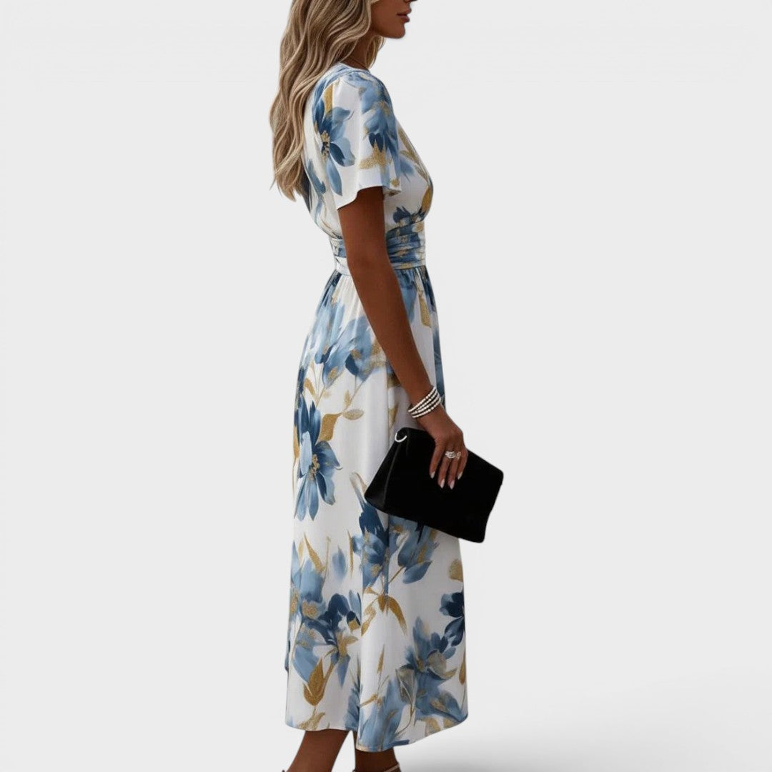 Denise | Robe Midi à Encolure Croisée Fleurie