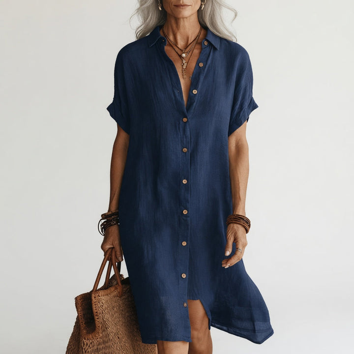 Évanélie™ — Robe Chemise Midi Premium en Tissu Respirant au Style Parisien