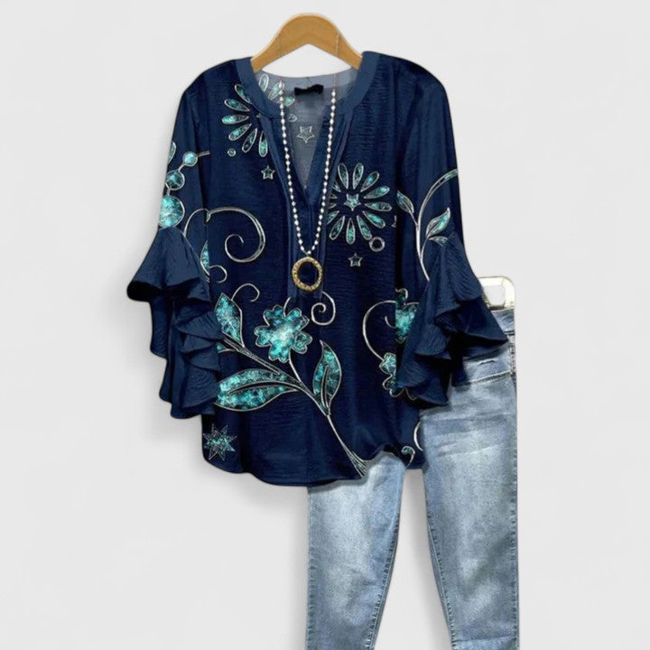 Myravelle - Blouse femme imprimée bohème manches volantées élégantes