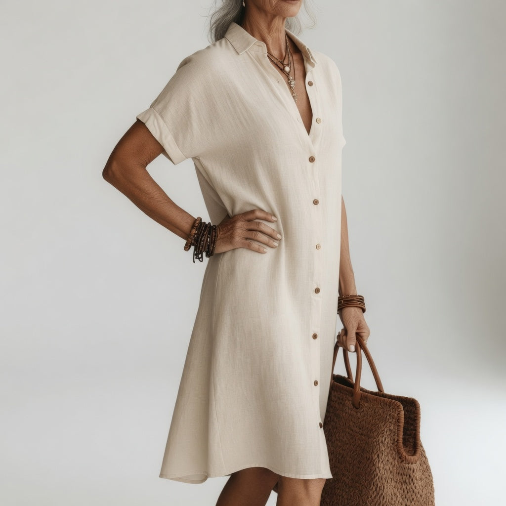 Évanélie™ — Robe Chemise Midi Premium en Tissu Respirant au Style Parisien