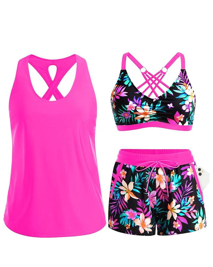 Maren | Ensemble composé d'un bikini tankini à trois pièces et d'un paréo