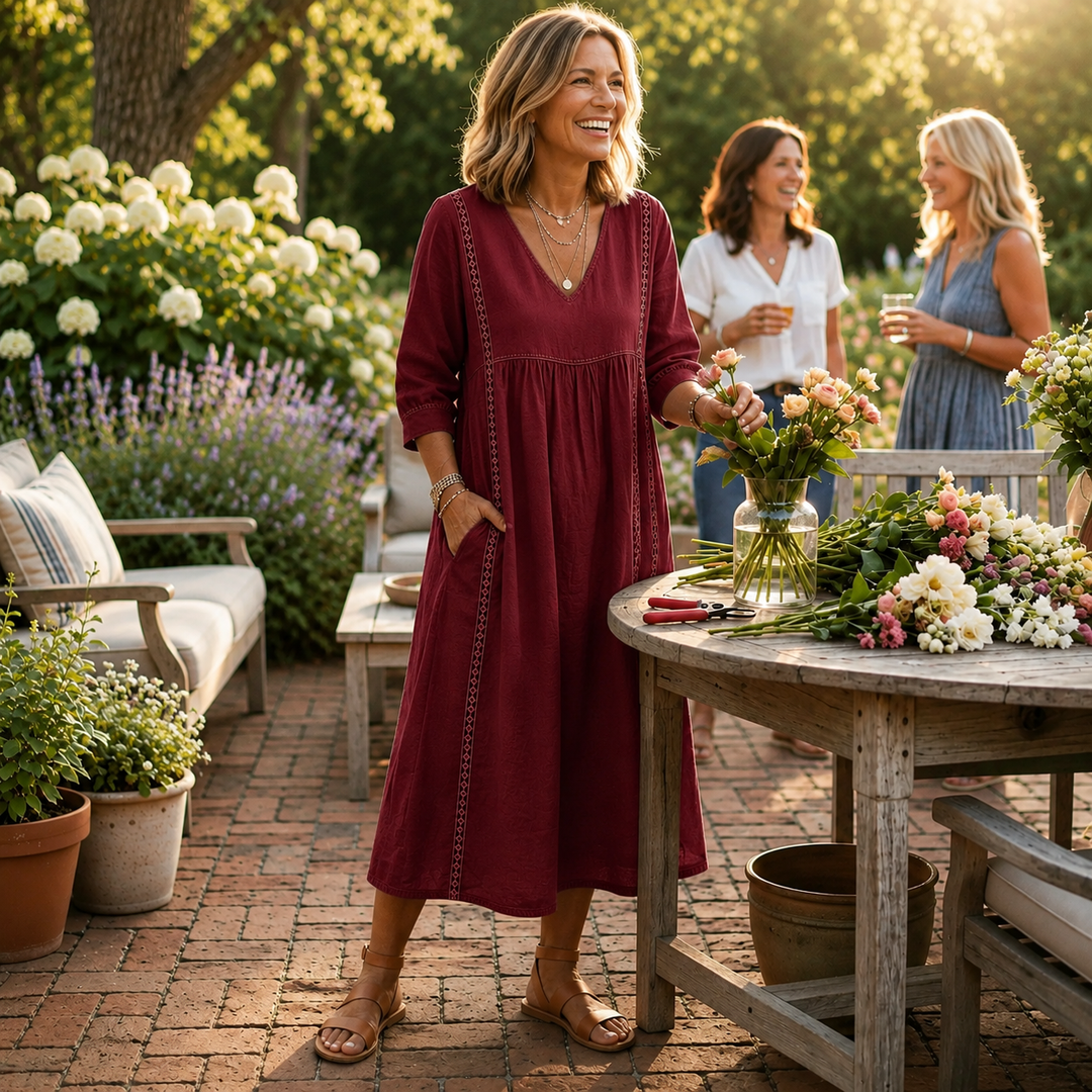 Carmen | Robe Maxi Élégante Légère avec Manches 3/4 Ruchées