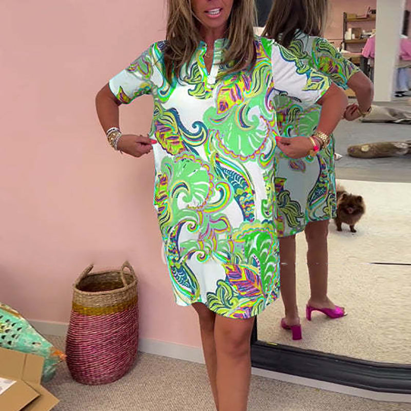 Gianna - Robe à Décolleté en V Imprimée Colorée